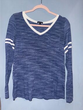 Mm mm mm Blue Varsity Stripe V Neck Long Sleeve Top Medium